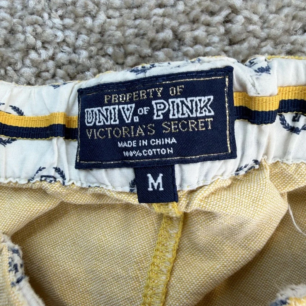 Y2K Victoria's Secret PINK Pajama Pants Womens Med Yellow Cotton Rhinestone Logo
